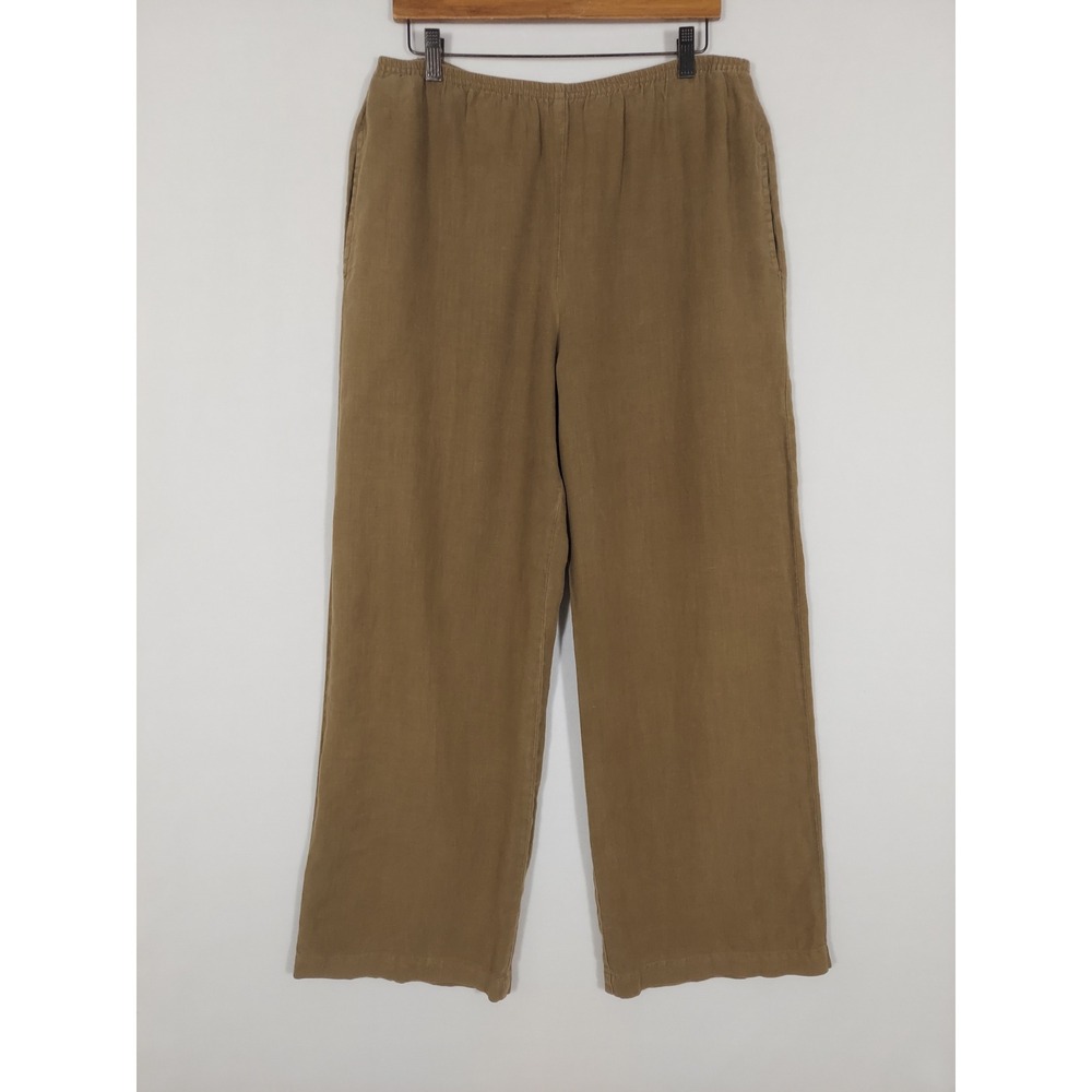 Cut Loose L Linen Wide Leg Pants Pull On Elastic Waist Pockets Lagenlook Brown